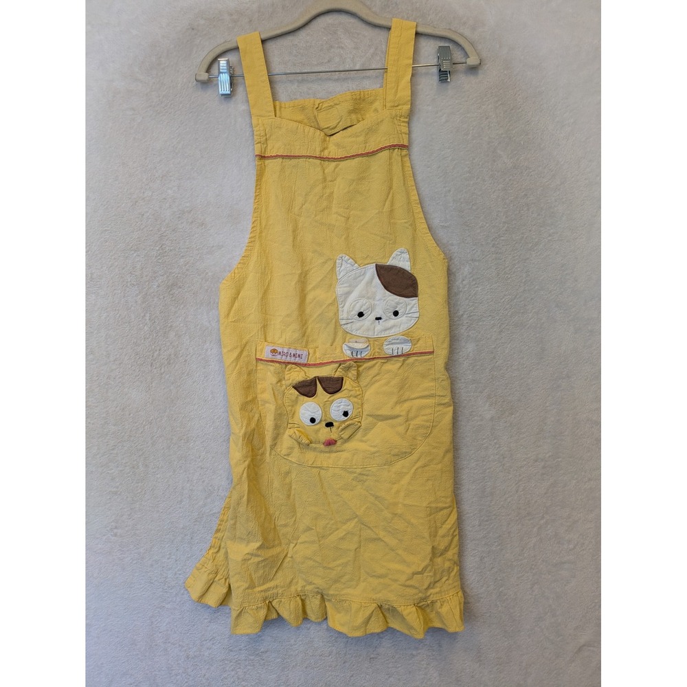 Miro & Mimi Apron Dress Women's XS Yellow Cat Applique Kawaii Ruffle Hem